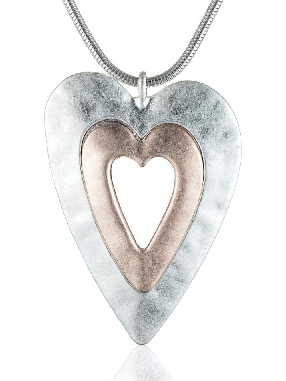 Women’s Silver Love Heart Pendant Long Chain Sweater Necklace Jewelry